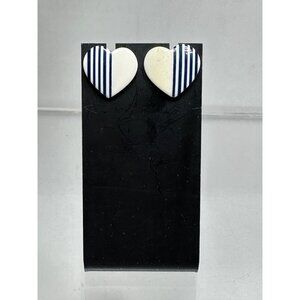 Heart-Shaped Ceramic Blue & White Striped Stud Earrings Womens Fashion Jewelry